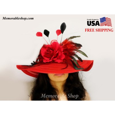 Red Rose Flower Cocktail Kentucky Derby Hat Royal Red Dress Derby Hat Church Hat  eb-84241686